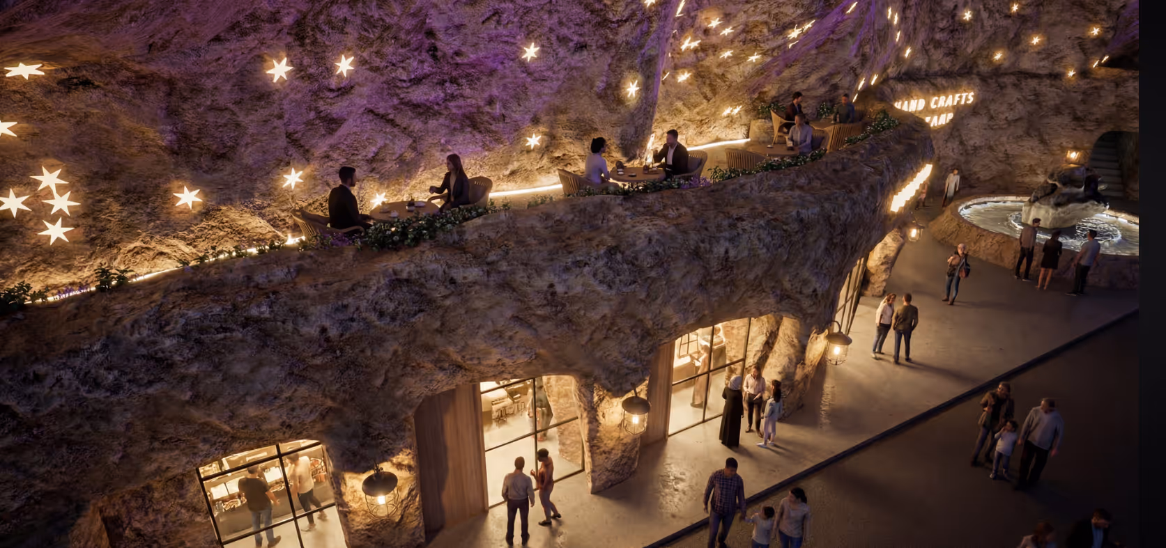 Design rendering of the Handicrafts Cave stone facade