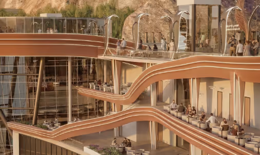 Seating and rest area at a viewpoint of the Qassioun Journey project