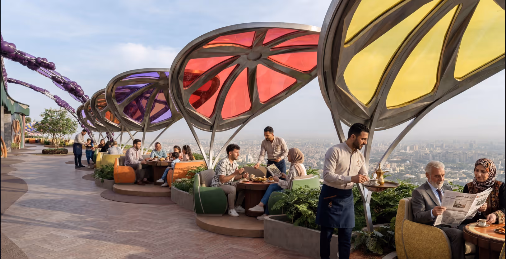 Service building and amenities at the Qassioun Journey tourism site