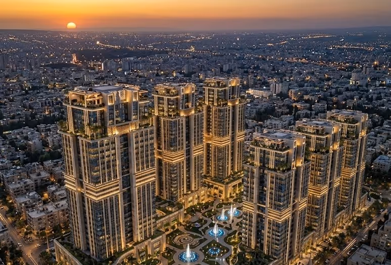 منظر جوي لمشروع مركز دمشق المالي في البرامكة