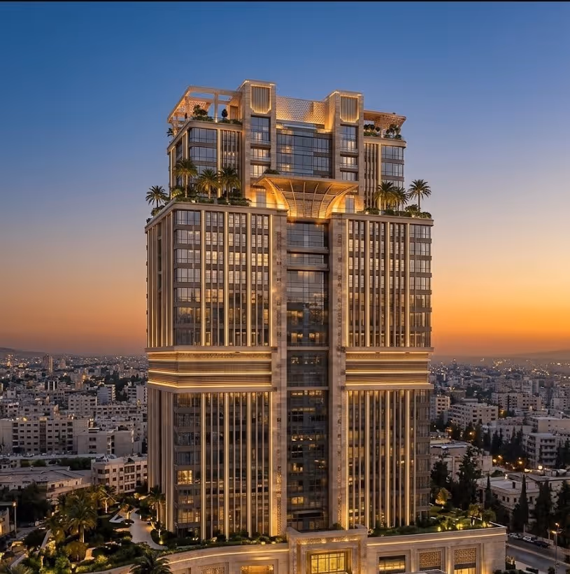 مشهد لمركز دمشق المالي في وسط منطقة البرامكة