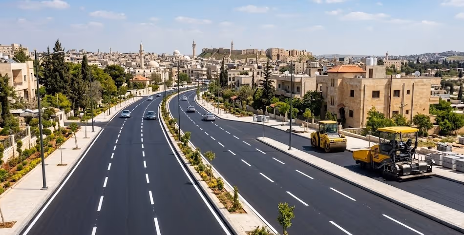 أعمال إعادة تأهيل وتعبيد الطرق ضمن مشروع «صفر حفرة» في مدينة حلب
