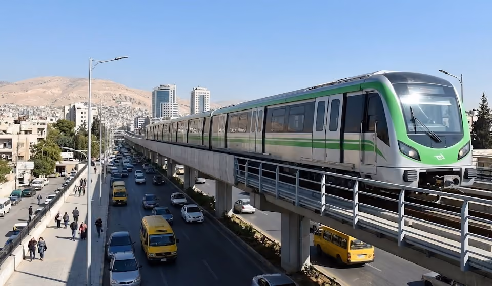عرض خرائطي لمسار الخط الأخضر ضمن شبكة النقل العام في دمشق