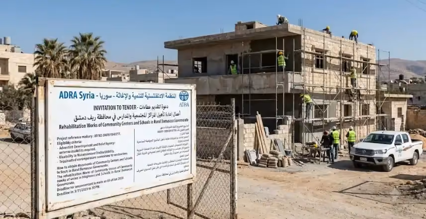 مناقصة أعمال تأهيل لمنظمة أدرا للتنمية والإغاثة في سوريا