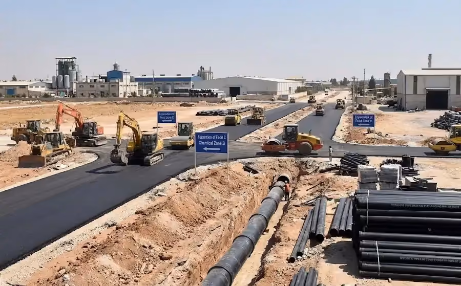 تمديد وتصحيح مشاريع البنية التحتية (الطرق والصرف الصحي والمياه) في مدينة حسيا الصناعية