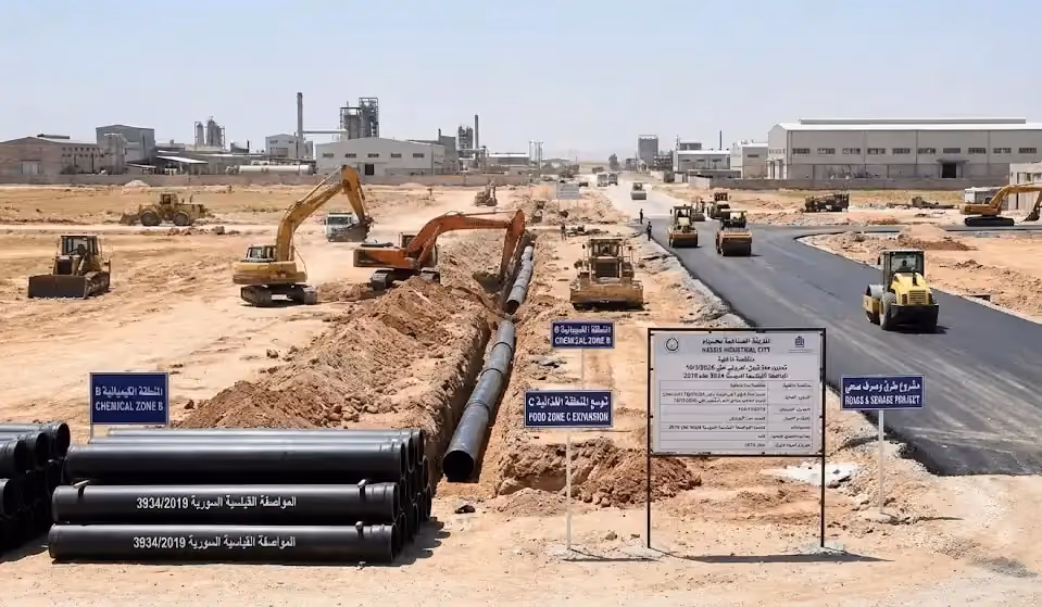 استبدال توصيلات الصرف الصحي في أحياء (الأربعين بالقرب من مدرسة وليد حجازي) في حماة.