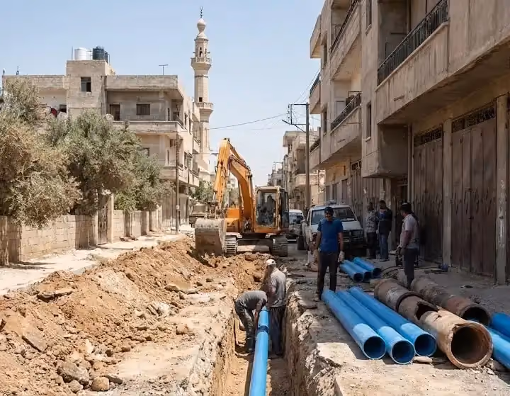 استبدال توصيلات الصرف الصحي في الأحياء