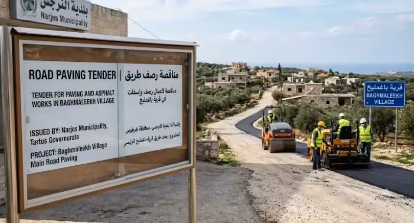 مناقصة تعبيد طريق في قرية بغمليخ لبلدية نرجس في طرطوس