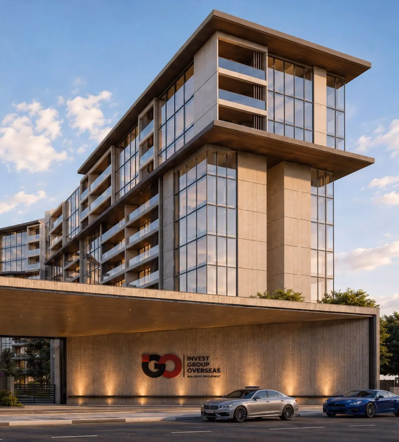 Design rendering of a residential tower above the main gateway at Yaafour 963 in Yaafour, Rural Damascus